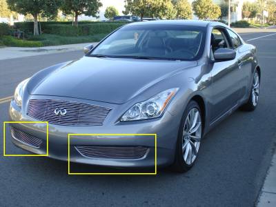 T-REX Grilles - 2008-2013 Infiniti G-37 Coupe Billet Bumper Grille, Polished, 2 Pc, Overlay - Part # 25811