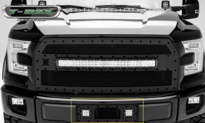 T-REX Grilles - 2015-2017 F-150 Stealth Torch Bumper Grille, Black, 1 Pc, Insert, Black Studs with (2) 3 LED Cube Lights - Part # 6325731-BR