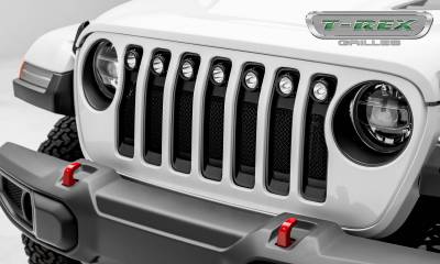 T-REX Grilles - 2018-2023 Jeep Gladiator, JL Torch Grille, Black, 1 Pc, Insert, Incl. (7) 2 LED Round Lights - Part # 6314941