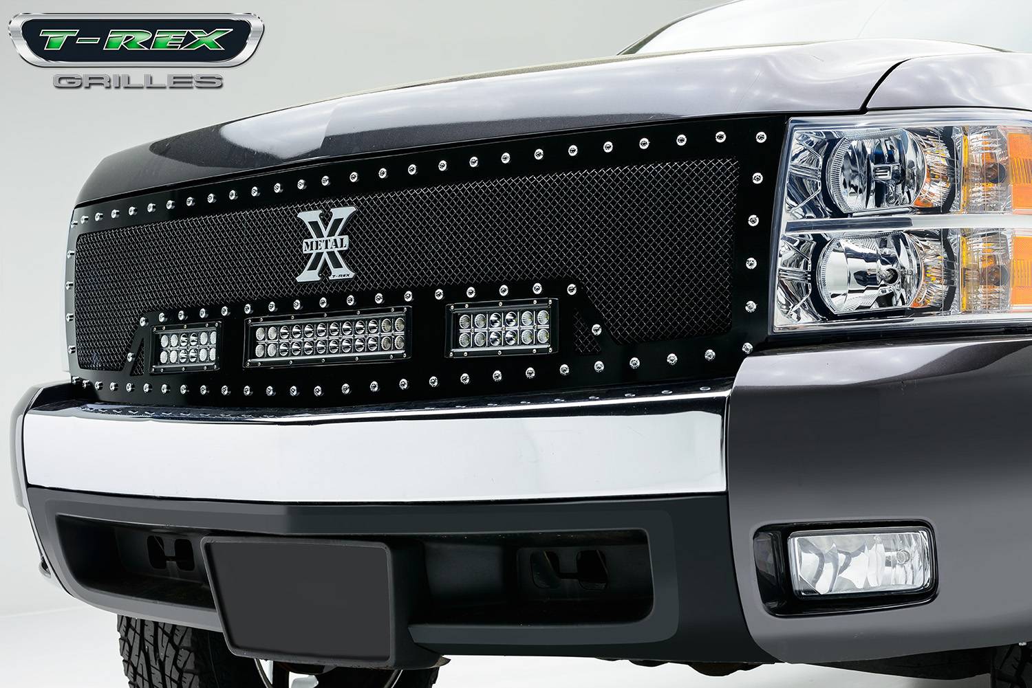 Chevrolet Silverado 1500 TORCH Series LED Light Grille 2 - 6" and 1 - 12" LED Bar For off-road 2008 Chevy Silverado Grill With Light Bar