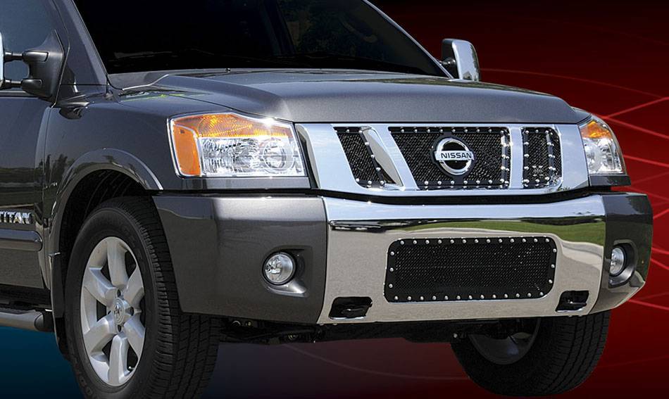 2008 2014 Titan X Metal Grille Black 3 Pc Overlay Chrome Studs