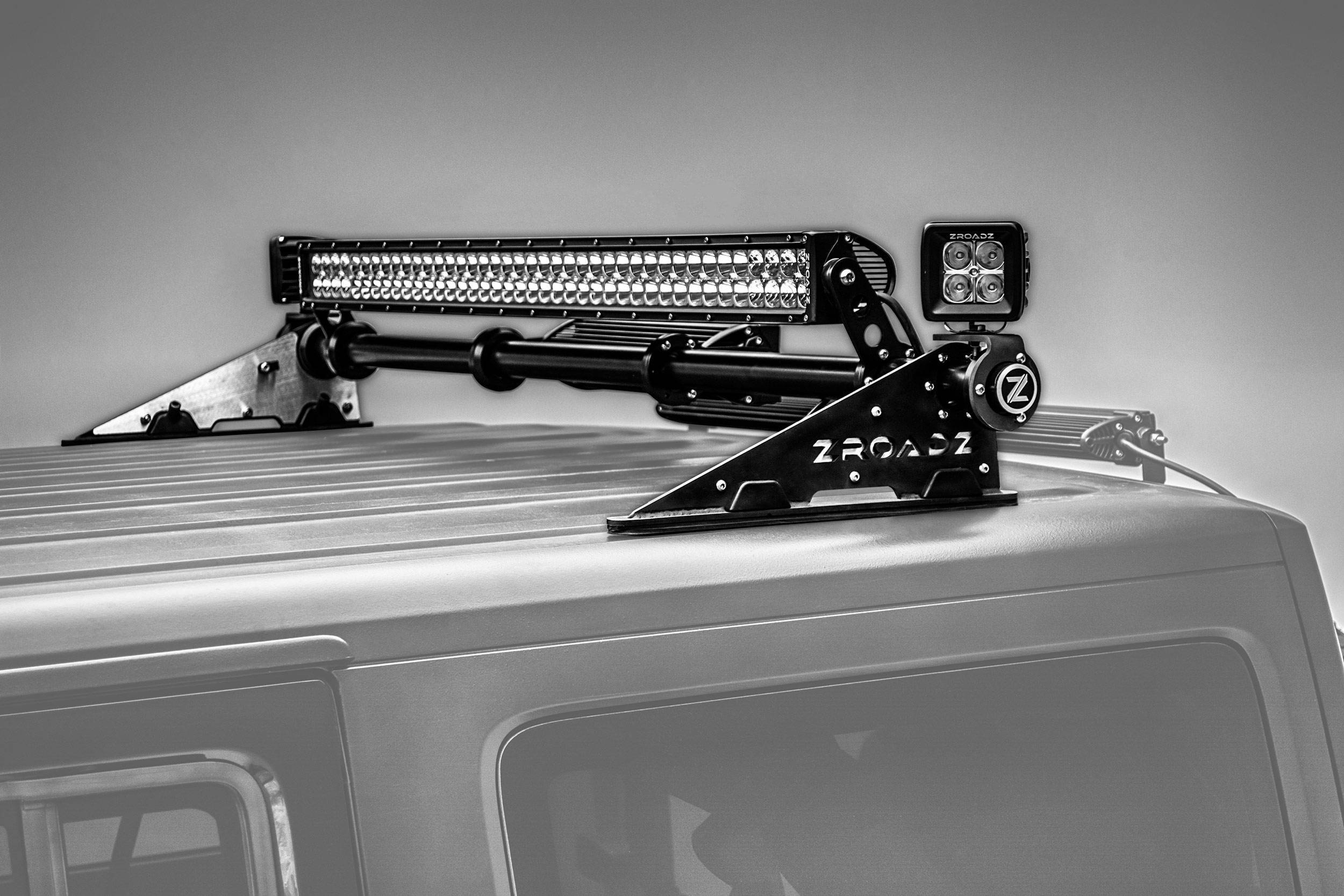 Jeep JK, JL Modular Rack LED Kit with (1) 40 Inch (1) 30 Inch Straight  Double Row Light Bars, (2) 3 Inch LED Pod Lights - Part # Z350050-JK-KIT-A