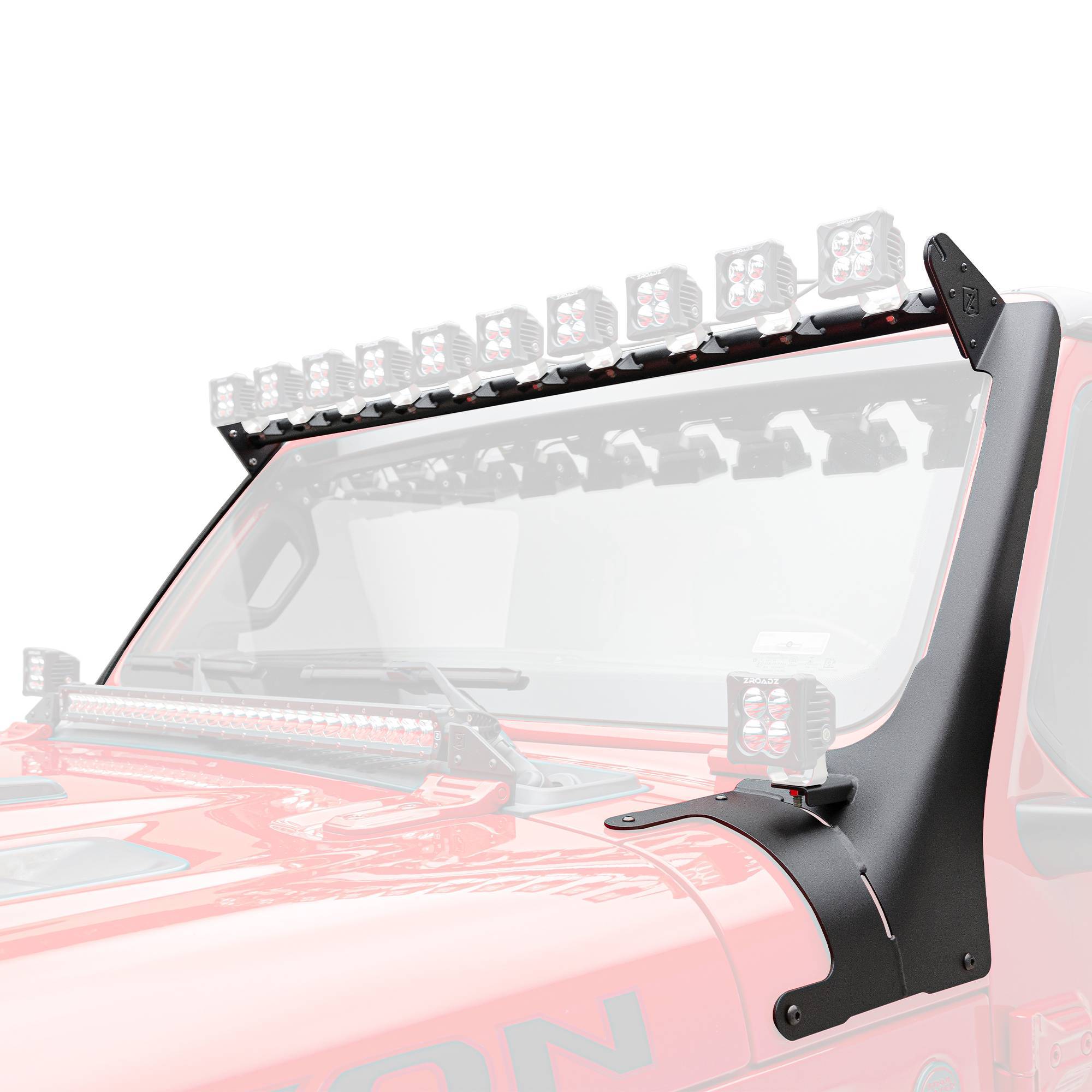 2018-2024 Jeep JL/2019-2024 Gladiator, Multi-LED Roof Cross Bar and 2-Pod  A-Pillar Brackets ONLY, Holds (12) 3-Inch ZROADZ Light Pods, (Not Included)  