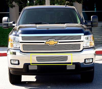 T-REX Grilles - 2011-2014 Silverado HD Billet Bumper Grille, Polished, 2 Pc, Bolt-On, Top Bumper Opening - Part # 25114