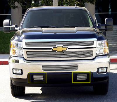 T-REX Grilles - 2011-2014 Silverado HD Billet Bumper Grille, Polished, 2 Pc, Bolt-On, Tow Hook - Part # 25115