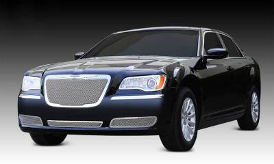 T-REX Grilles - 2011-2014 Chrysler 300 Upper Class Series Mesh Grille, Polished, 1 Pc, Replacement, OE Logo installs on top of grille - Part # 54433 - On Sale - (Buy It now & we include center bumper grille for free - $125 value - fits models without Adaptive Cruise Ctrl