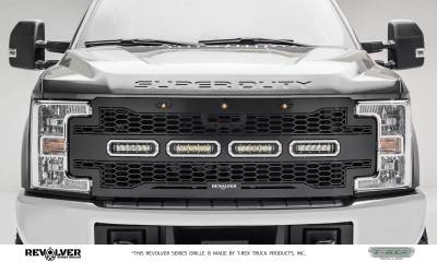 T-REX Grilles - 2017-2019 Super Duty Revolver Grille, Black, 1 Pc, Replacement with (4) 6 LEDs, Does Not Fit Vehicles with Camera - Part # 6515641