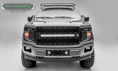 T-REX Grilles - 2018-2020 F-150 Laser Torch Grille, Black, 1 Pc, Replacement, Chrome Studs with 30 Inch LED, Does Not Fit Vehicles with Camera - Part # 7315711