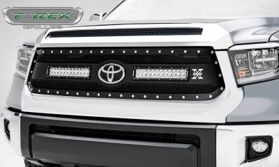 T-REX Grilles - 2018-2021 Tundra Torch Grille, Black, 1 Pc, Replacement, Chrome Studs with (2) 12" LEDs, Does Not Fit Vehicles with Camera - Part # 6319661
