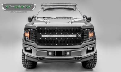 T-REX Grilles - 2018-2020 F-150 Laser Torch Grille, Black, 1 Pc, Replacement, Chrome Studs with 30 Inch LED, Fits Vehicles with Camera - Part # 7315751