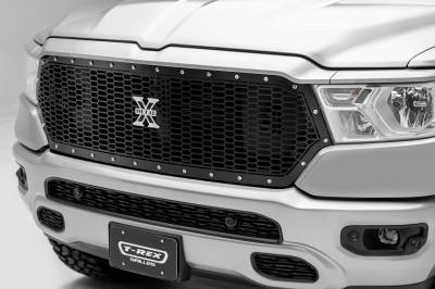 T-REX Grilles - 2019-2022 Ram 1500 Laramie, Lone Star, Big Horn, Tradesman Laser X Grille, Black, 1 Pc, Replacement, Chrome Studs - Part # 7714651