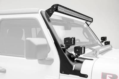 ZROADZ OFF ROAD PRODUCTS - 2018-2024 Jeep JL/2019-2024 Gladiator Front Roof LED Kit with (1) 50 Inch LED Straight Double Row Light Bar and (4) 3 Inch LED Pod Lights - PN #Z374831-KIT4