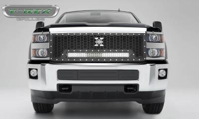 T-REX Grilles - 2015-2019 Silverado HD Laser Torch Grille, Black, 1 Pc, Replacement, Chrome Studs with (1) 30" LED - PN #7311241