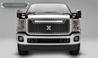T-REX Grilles - 2011-2016 Super Duty Laser Torch Grille, Black, 1 Pc, Insert, Chrome Studs with (1) 30 LED - Part # 7315461