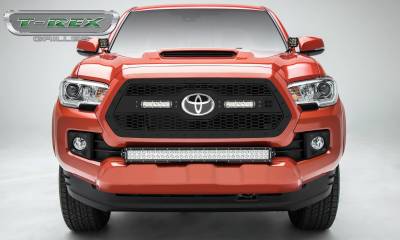 T-REX Grilles - 2018-2023 Tacoma Stealth Laser Torch Grille, Black, 1 Pc, Insert, Black Studs, Incl. (2) 6 LEDs - Part # 7319511-BR