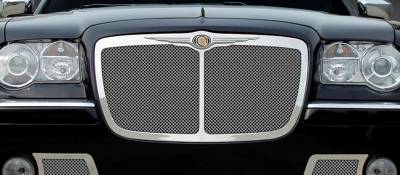 T-REX Grilles - 2005-2010 Chrysler 300, 300C, SRT Upper Class Mesh Grille, Polished, 1 Pc, Replacement, with Center Vertical Bar - Part # 54479