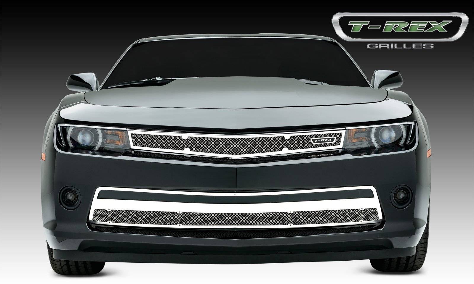 T-REX Grilles - 2014-2015 Camaro Upper Class Series Mesh Grille Flushed with Headlight, Polished, 1 Pc, Overlay - Part # 54032