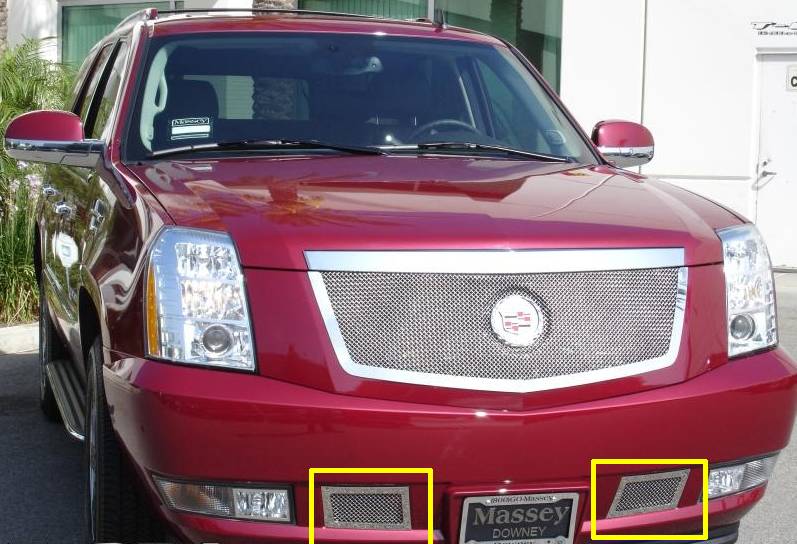 T-REX Grilles - 2007-2014 Escalade Upper Class Series Mesh Bumper Grille, Polished, 2 Pc, Overlay, Covers Tow Hook Openings - Part # 55195