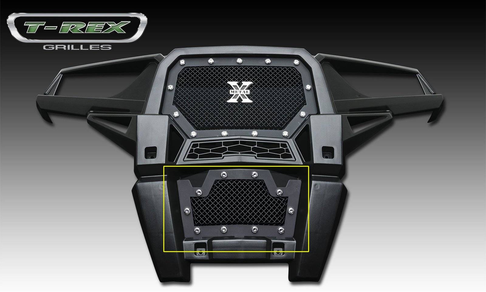 T-REX Grilles - 2014 Polaris RZR XP 1000 X-Metal Bumper Grille, Black, 1 Pc, Insert, Chrome Studs - Part # 6729011