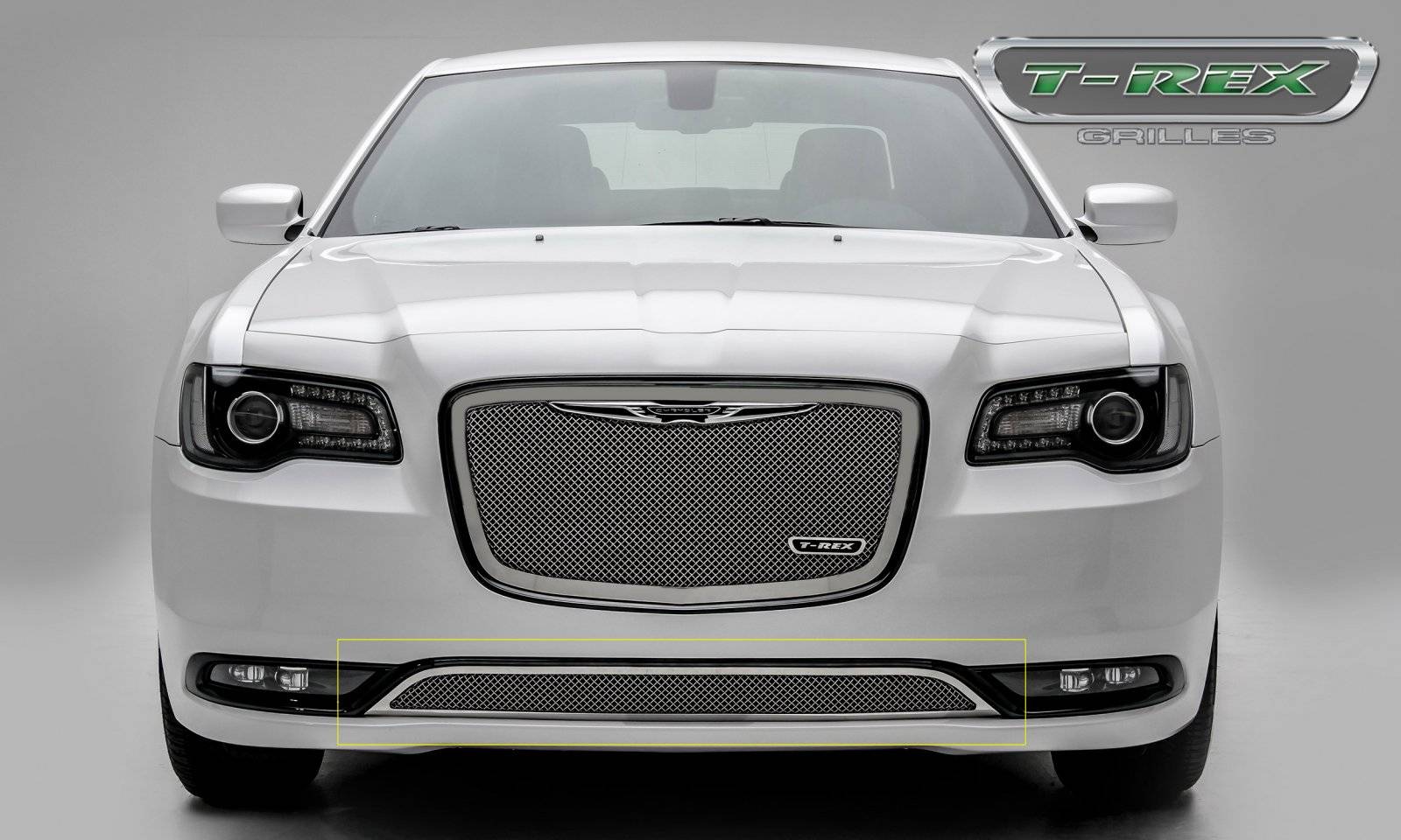 T-REX Grilles - 2015-2018 Chrysler 300 Upper Class Series Mesh Bumper Grille, Polished, 1 Pc, Overlay, Only fits models without adaptive cruise control - Part # 55436