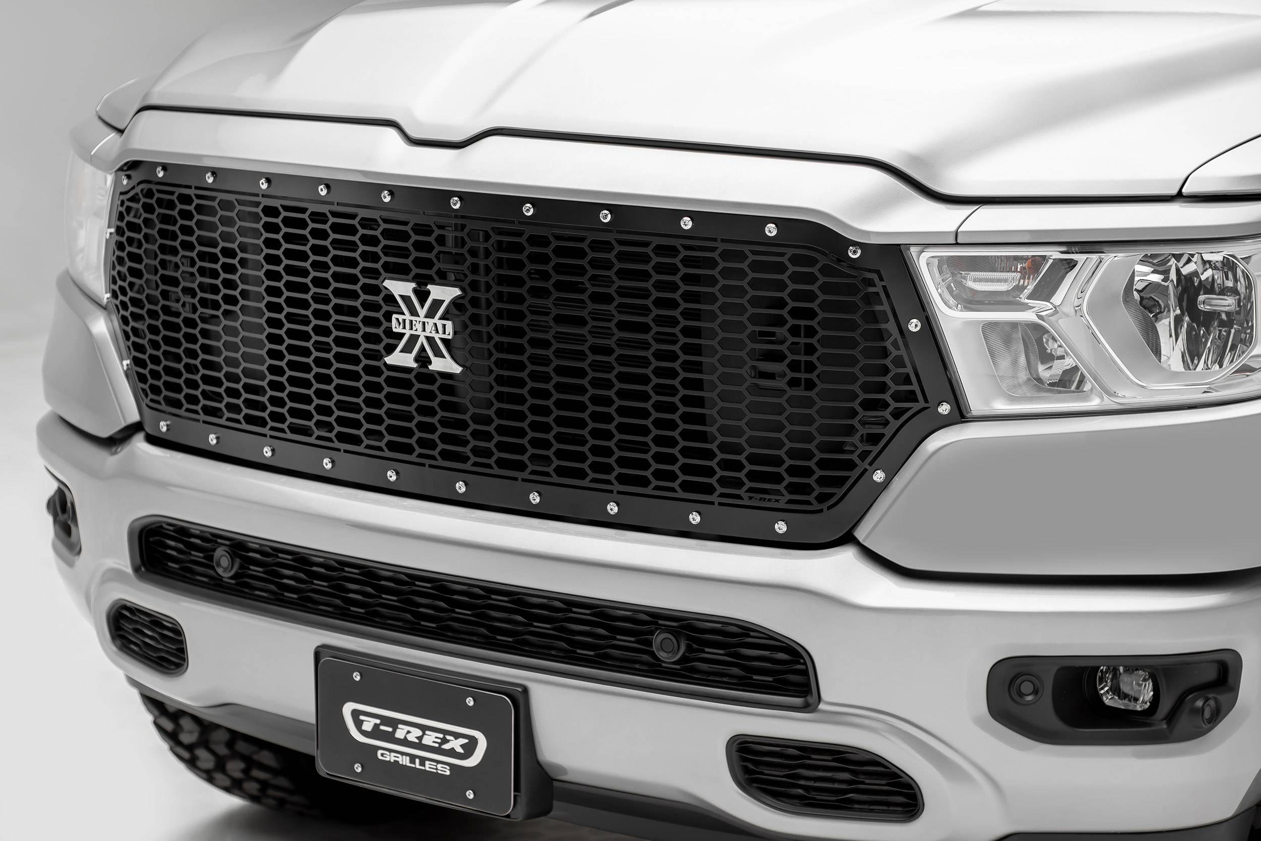T-REX Grilles - 2019-2024 Ram 1500 Laramie, Lone Star, Big Horn, Tradesman Laser X Grille, Black, 1 Pc, Replacement, Chrome Studs - Part # 7714651