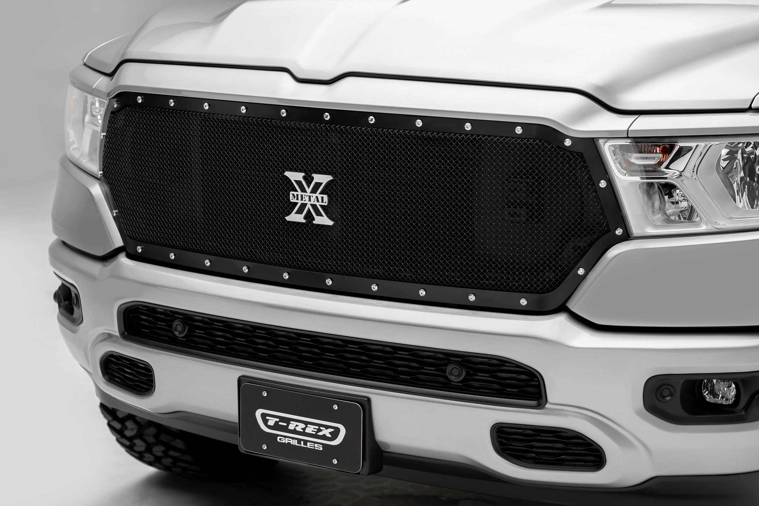 T-REX Grilles - 2019-2024 Ram 1500 Laramie, Lone Star, Big Horn, Tradesman X-Metal Grille, Black, 1 Pc, Replacement, Chrome Studs, Does Not Fit Vehicles with Camera - Part # 6714651