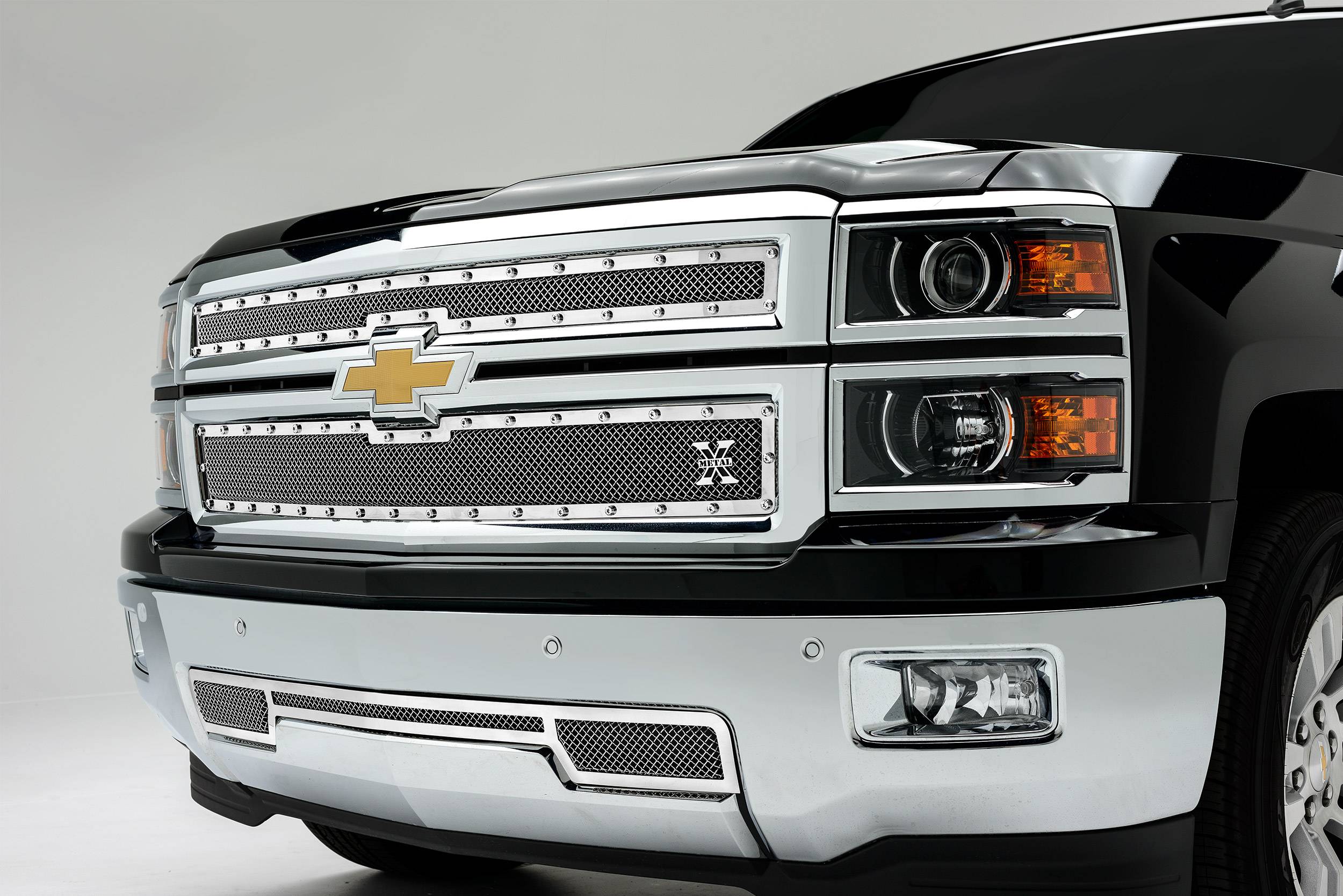 T-REX Grilles - 2014-2015 Silverado 1500 X-Metal Grille, Polished, 2 Pc, Overlay, Chrome Studs - Part # 6711170