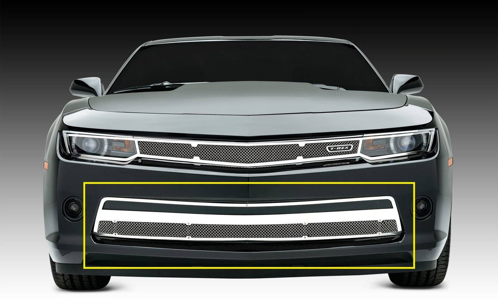 T-REX Grilles - 2014-2015 Camaro Upper Class Series Mesh Bumper Grille, Polished, 1 Pc, Overlay, V6 - Part # 55031