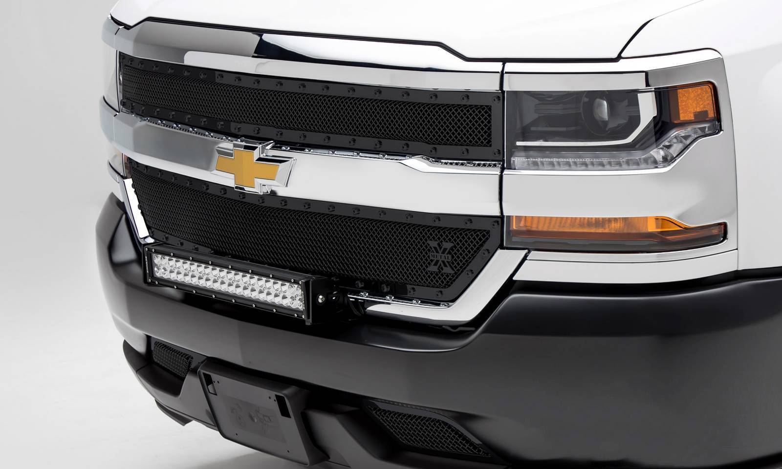T-REX Grilles - 2016-2018 Silverado 1500 Stealth X-Metal Grille, Black, 2 Pc, Overlay, Black Studs - Part # 6711281-BR