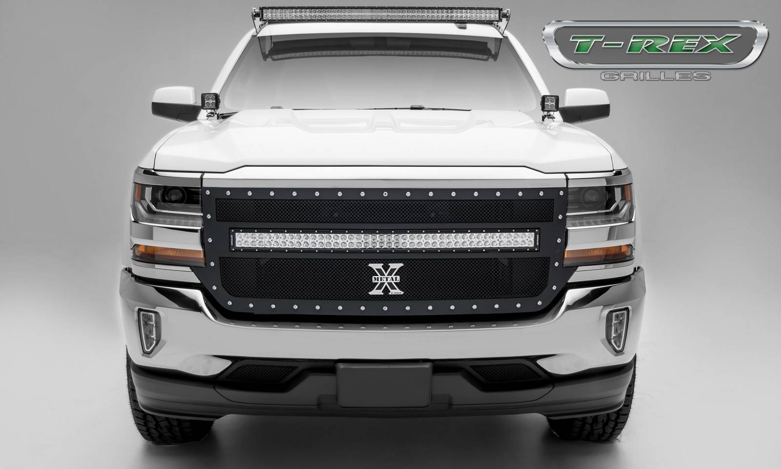 T-REX Grilles - 2016-2018 Silverado 1500 Torch Grille, Black, 1 Pc, Replacement, Chrome Studs with (1) 40" LED - Part # 6311271