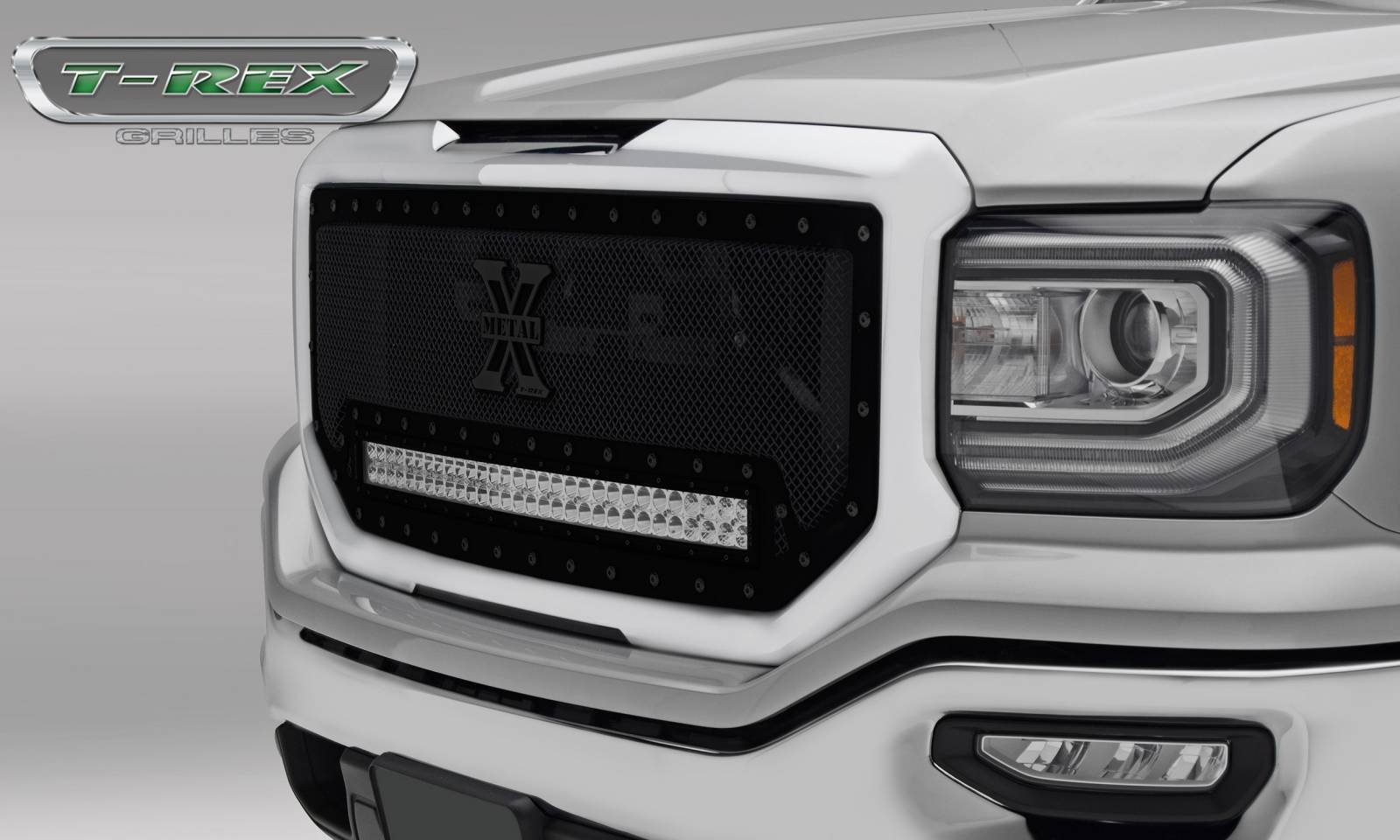 T-REX Grilles - 2016-2018 Sierra 1500 Stealth Torch Grille, Black, 1 Pc, Insert, Black Studs with (1) 30 LED - Part # 6312131-BR