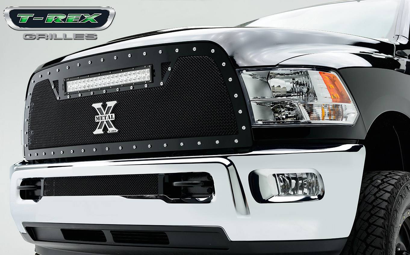 T-REX Grilles - 2013-2018 Ram 2500, 3500 Torch Grille, Black, 1 Pc, Replacement, Chrome Studs, Incl. (1) 20" LED - PN #6314521
