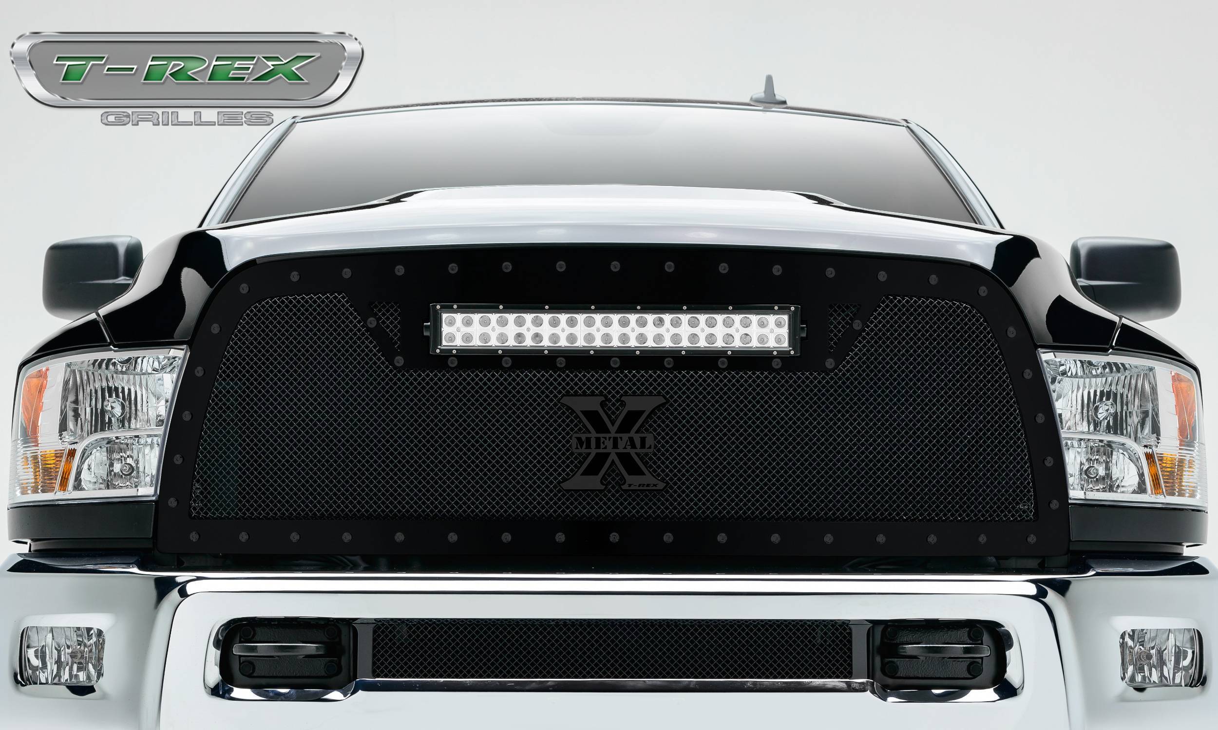 T-REX Grilles - 2013-2018 Ram 2500, 3500 Stealth Torch Grille, Black, 1 Pc, Replacement, Black Studs with (1) 20" LED - Part # 6314521-BR