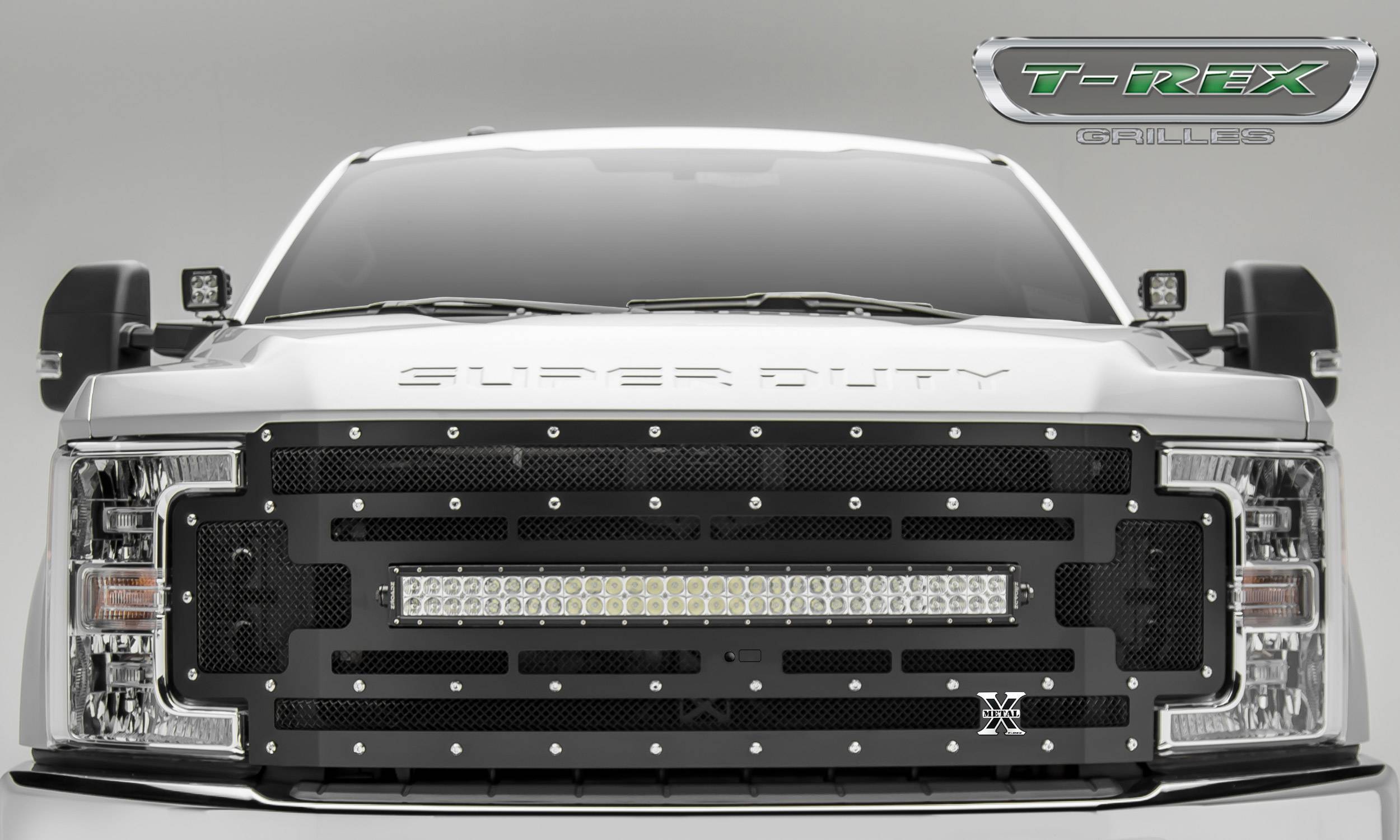 T-REX Grilles - 2017-2019 Super Duty Torch Grille, Black, 1 Pc, Replacement, Chrome Studs with (1) 30 LED, Fits Vehicles with Camera - Part # 6315371