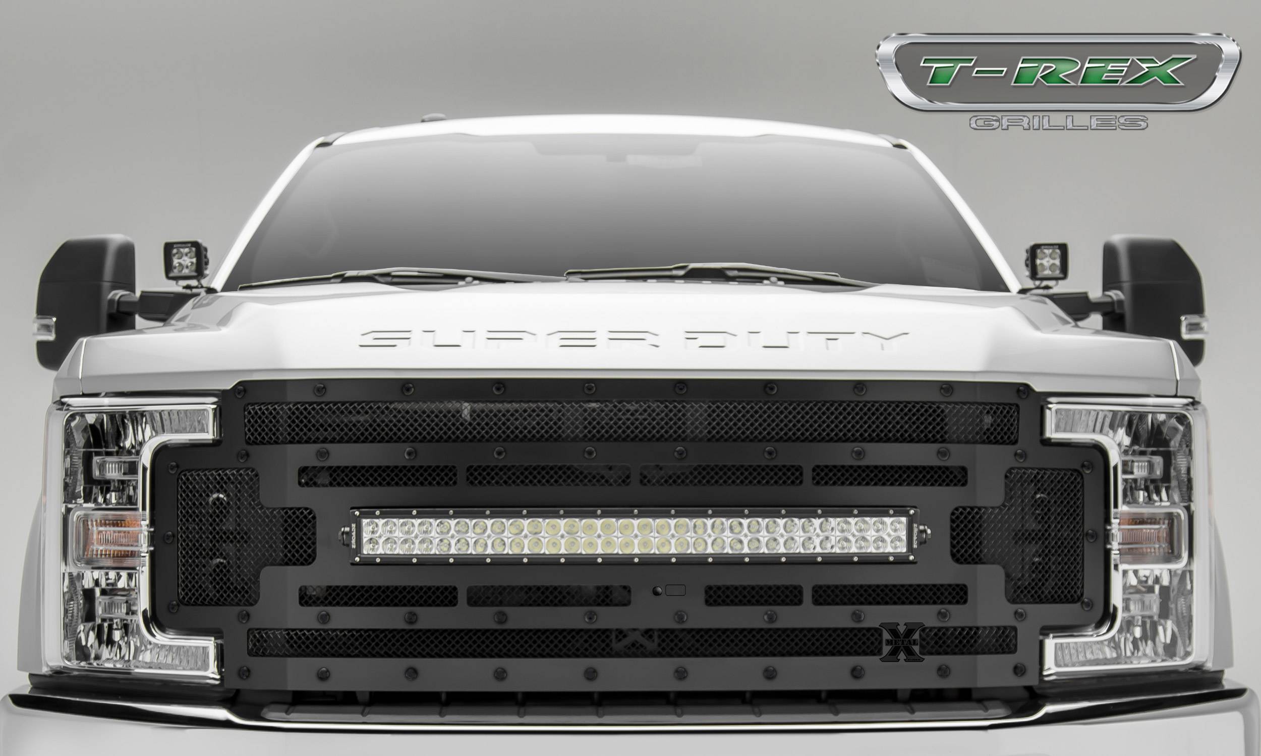 T-REX Grilles - 2017-2019 Super Duty Stealth Torch Grille, Black, 1 Pc, Replacement, Black Studs with (1) 30" LED, Fits Vehicles with Camera - Part # 6315371-BR