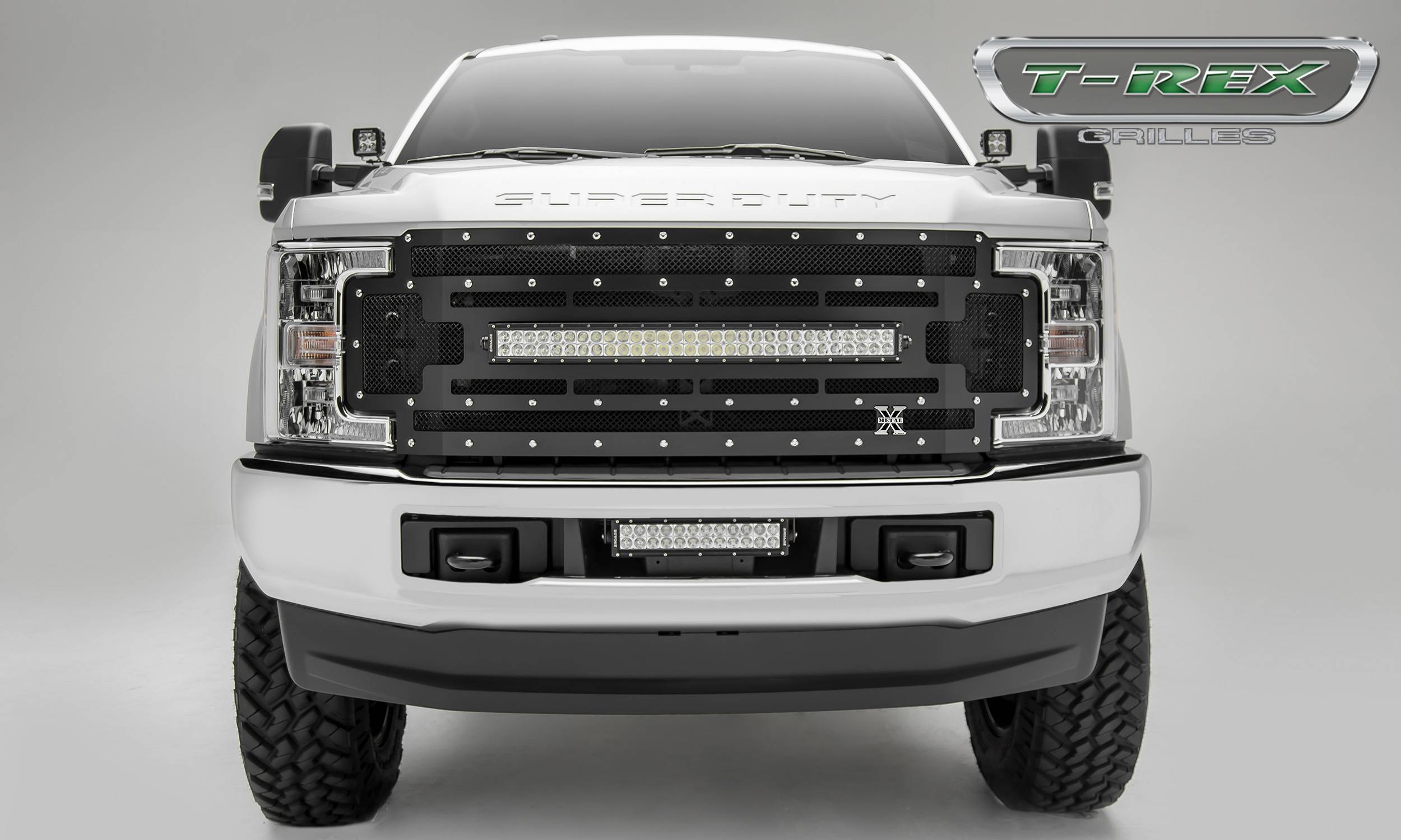 T-REX Grilles - 2017-2019 Super Duty Torch Grille, Black, 1 Pc, Replacement, Chrome Studs with (1) 30 LED, Does Not Fit Vehicles with Camera - Part # 6315471