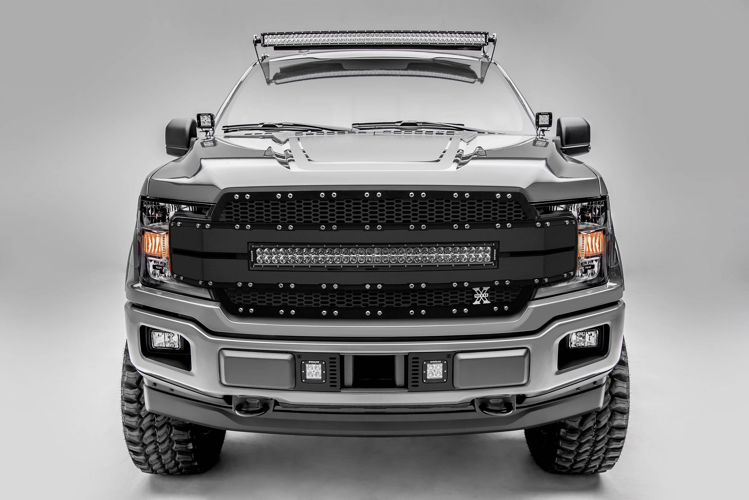 T-REX Grilles - 2018-2020 F-150 Torch AL Grille, Black Mesh and Trim, 1 Pc, Replacement, Chrome Studs with 30 Inch LED, Fits Vehicles with Camera - Part # 6315791