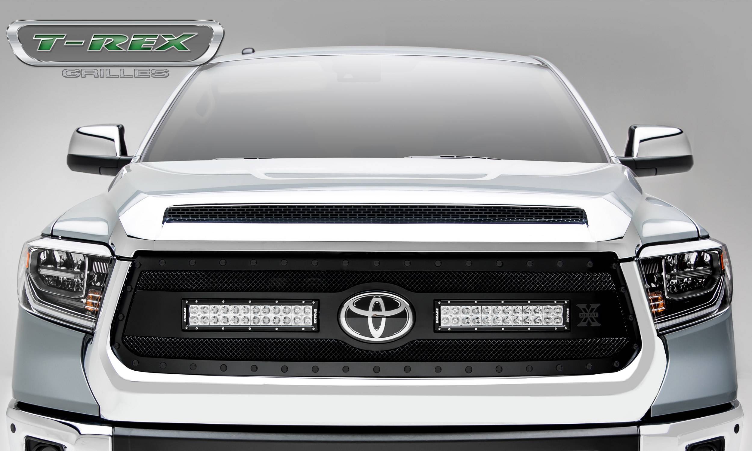 T-REX Grilles - 2018-2021 Tundra Stealth Torch Grille, Black, 1 Pc, Replacement, Black Studs with (2) 12" LEDs, Does Not Fit Vehicles with Camera - Part # 6319661-BR