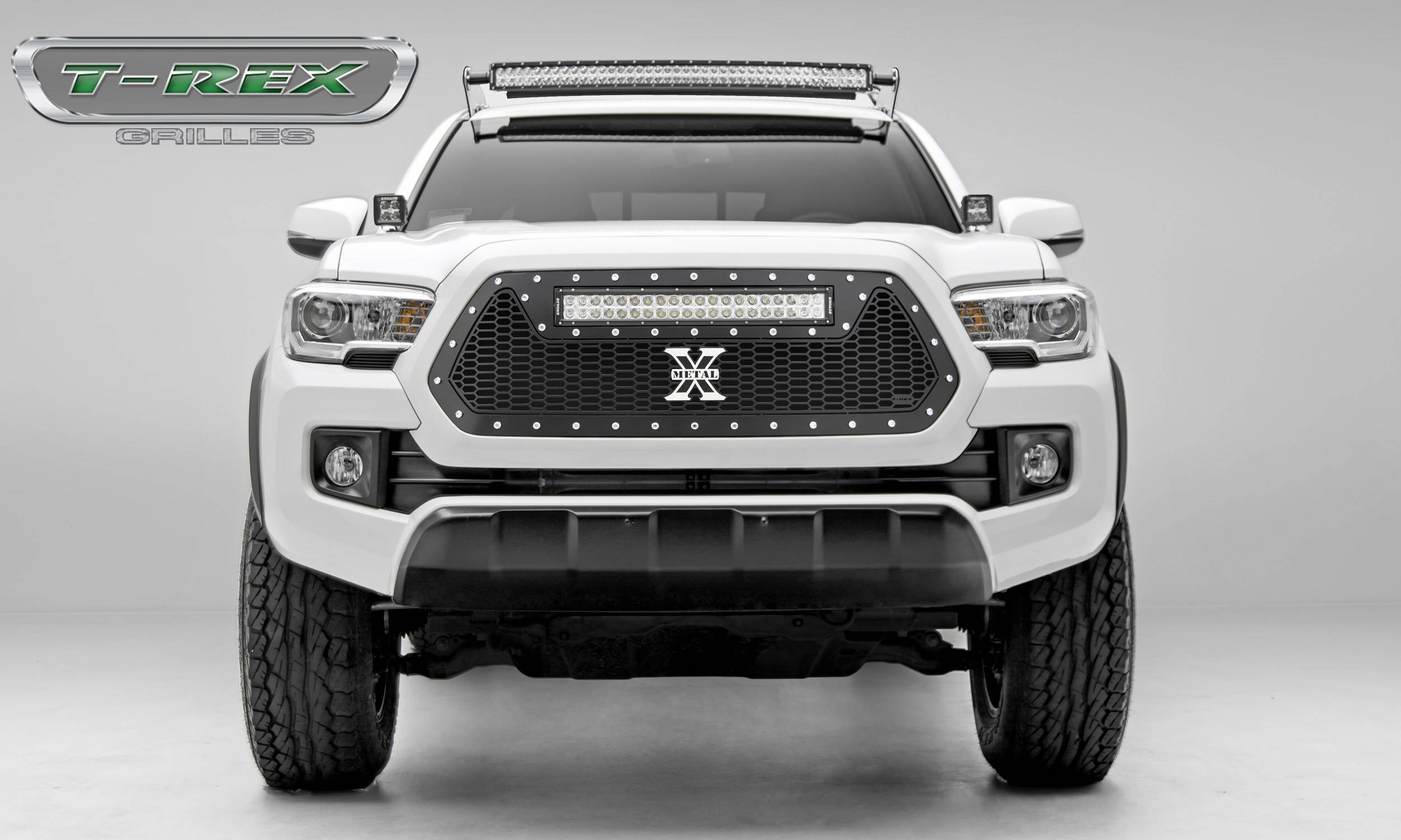 T-REX Grilles - 2016-2017 Tacoma Laser Torch Grille, Black, 1 Pc, Insert, Chrome Studs with (1) 20 LED - Part # 7319411