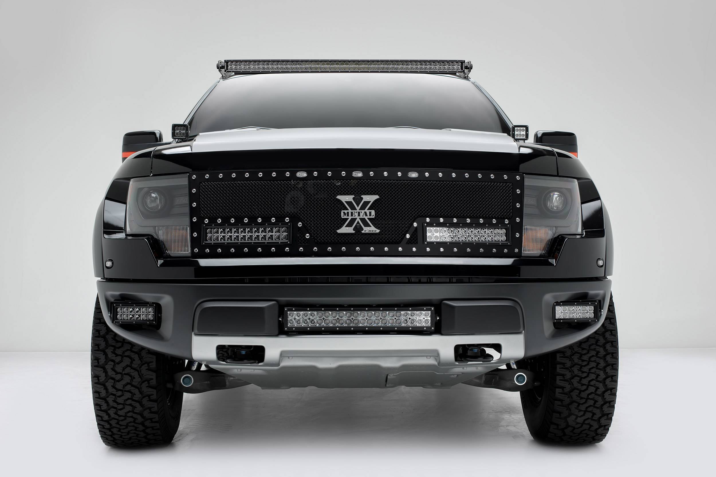 2010-2014 Ford F-150 Raptor Front Bumper OEM Fog LED Kit with (2) 6 Inch  LED Straight Double Row Light Bars - Part # Z325651-KIT