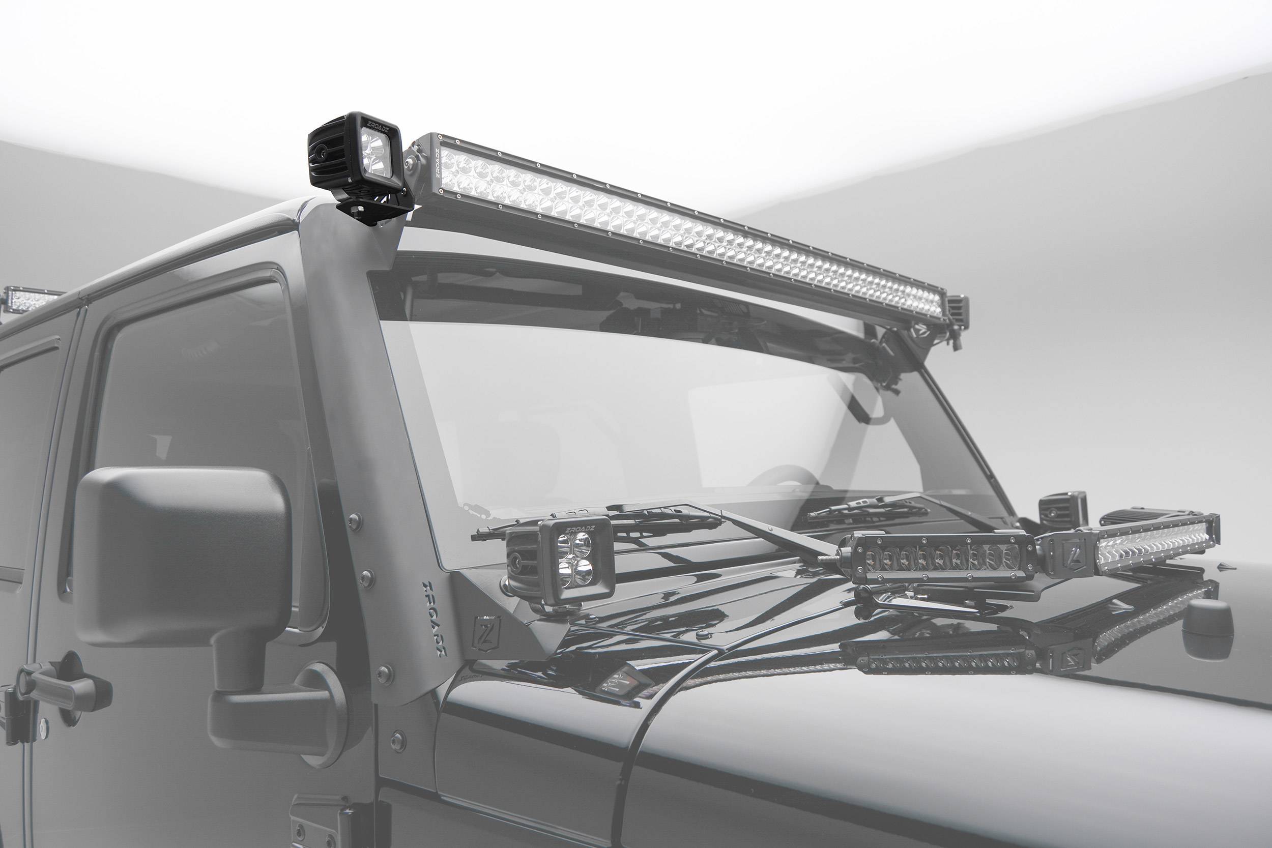 ZROADZ OFF ROAD PRODUCTS - 2007-2018 Jeep JK Front Roof LED Bracket to mount (2) 3 Inch LED Pod Lights - Part # Z334811