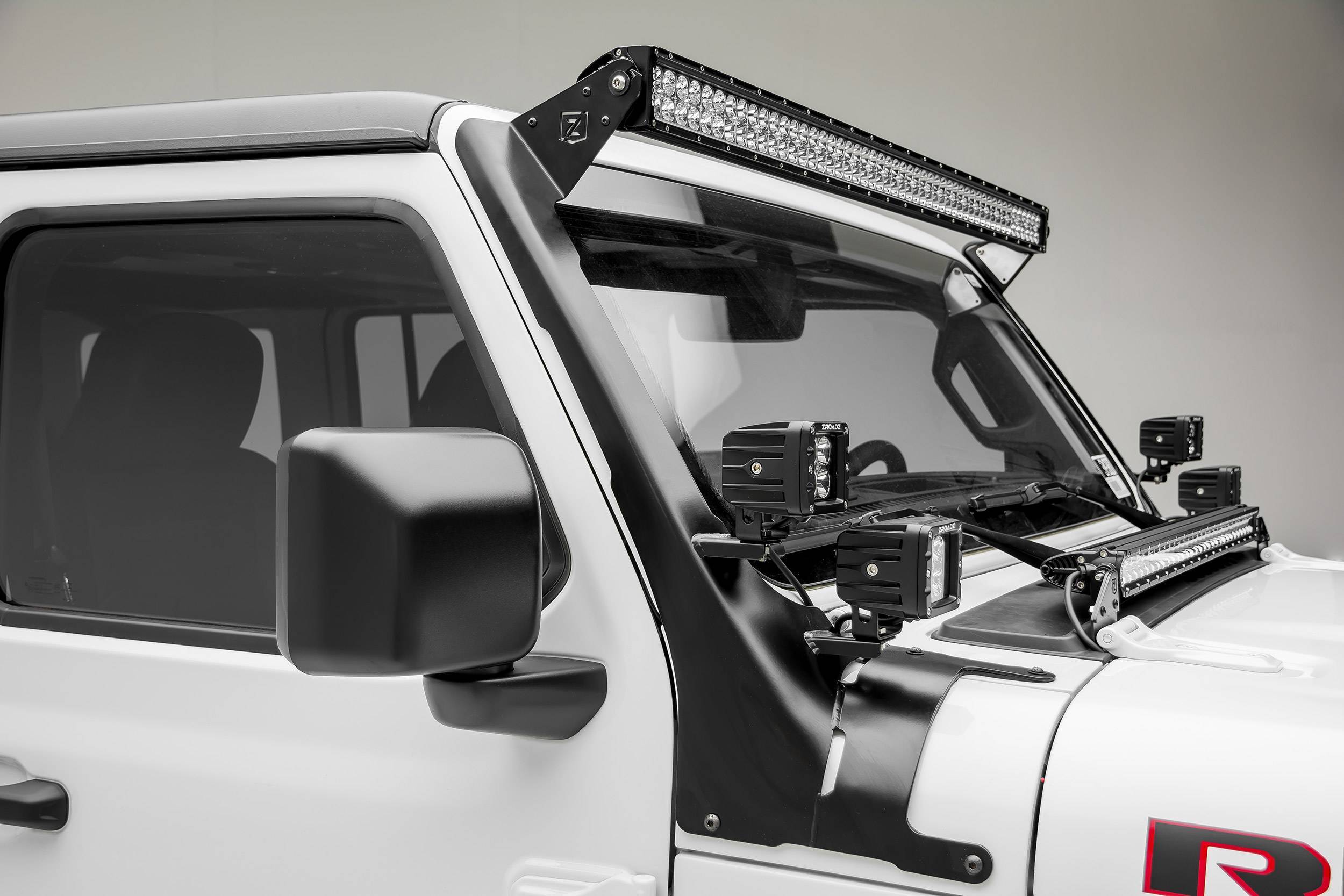 2018-2024 Jeep JL/2019-2024 Gladiator Front Roof LED Bracket to mount (1)  50 or 52 Inch Staight LED Light Bar and (4) 3 Inch LED Pod Lights - PN 