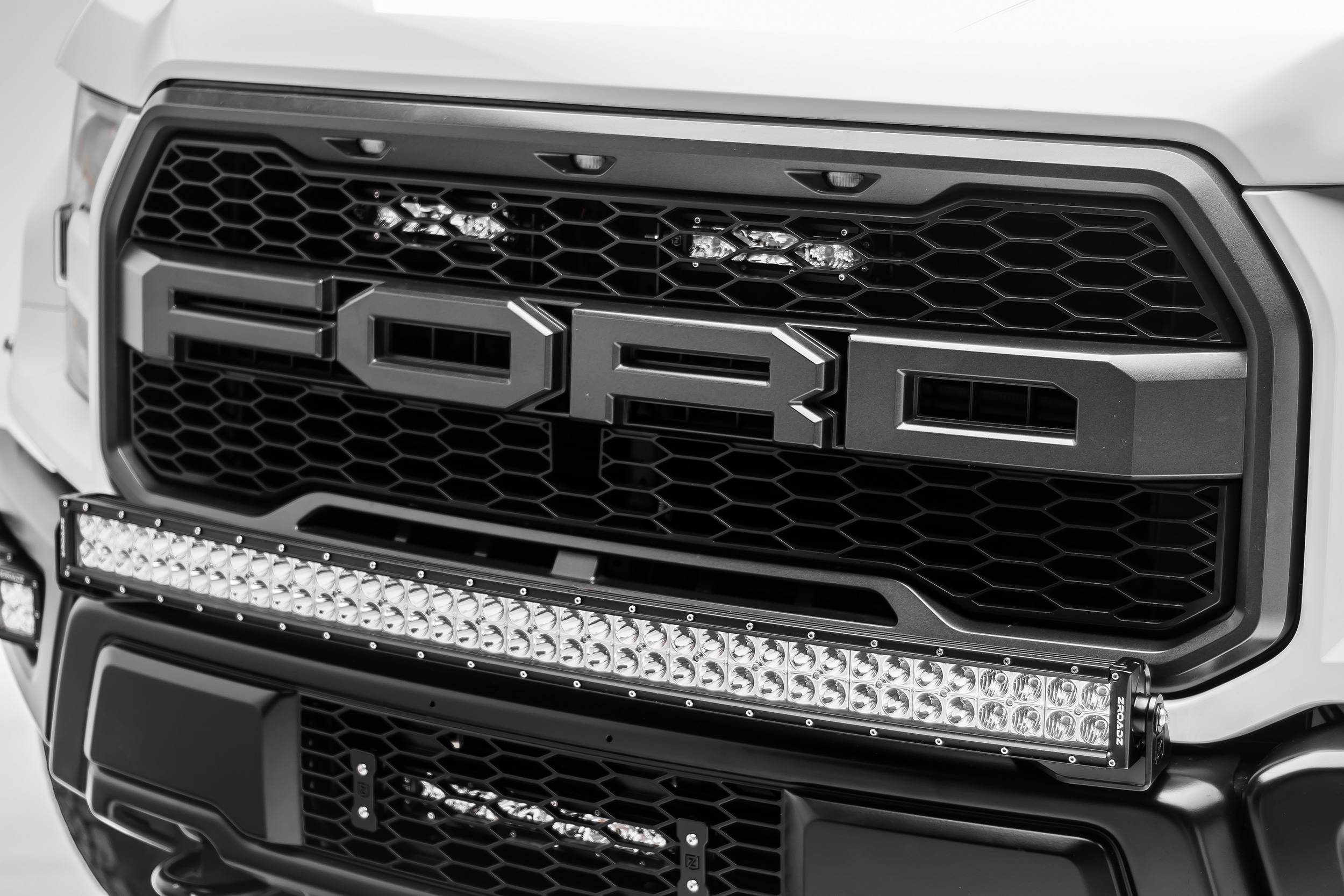 ZROADZ OFF ROAD PRODUCTS - 2017-2020 Ford F-150 Raptor OEM Grille LED Kit with (2) 6 Inch LED Straight Single Row Slim Light Bars - Part # Z415651-KIT