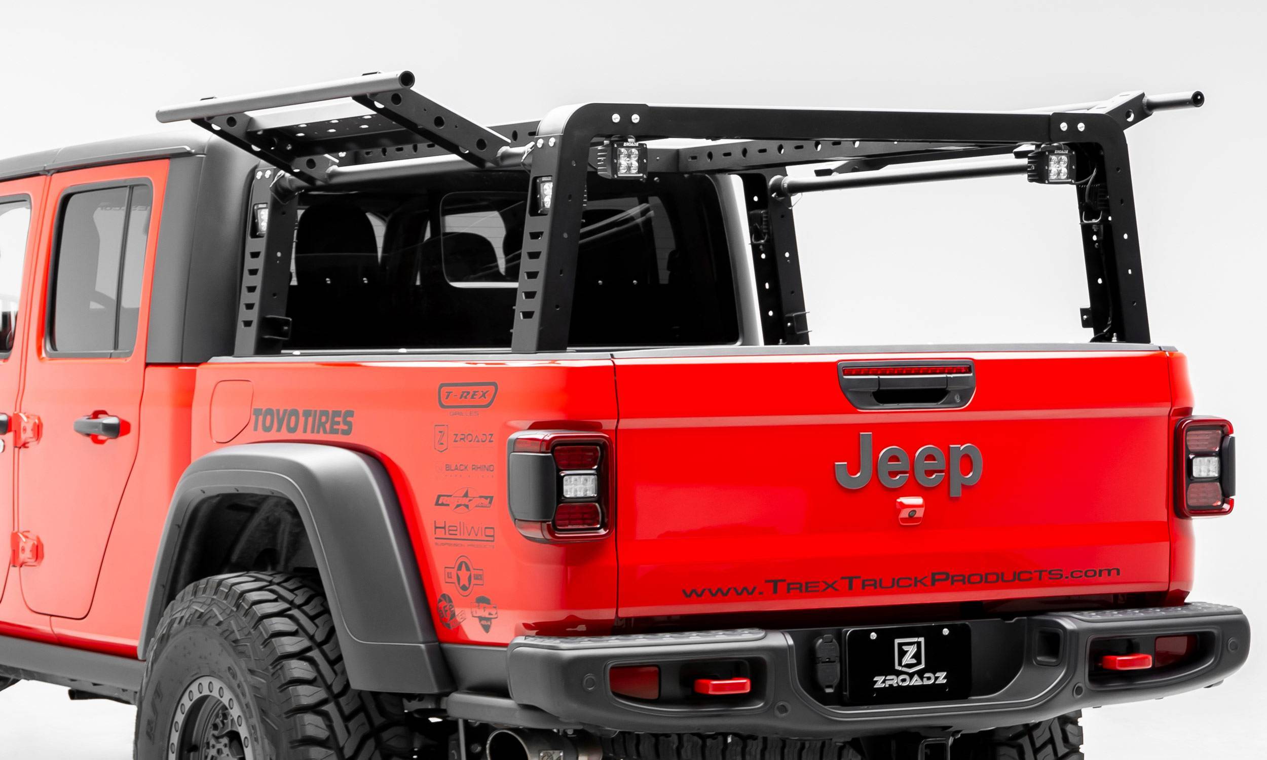 ZROADZ OFF ROAD PRODUCTS - 2019-2022 Jeep Gladiator Access Overland Rack With Two Lifting Side Gates, For use on Factory Trail Rail Cargo Systems - Part # Z834111