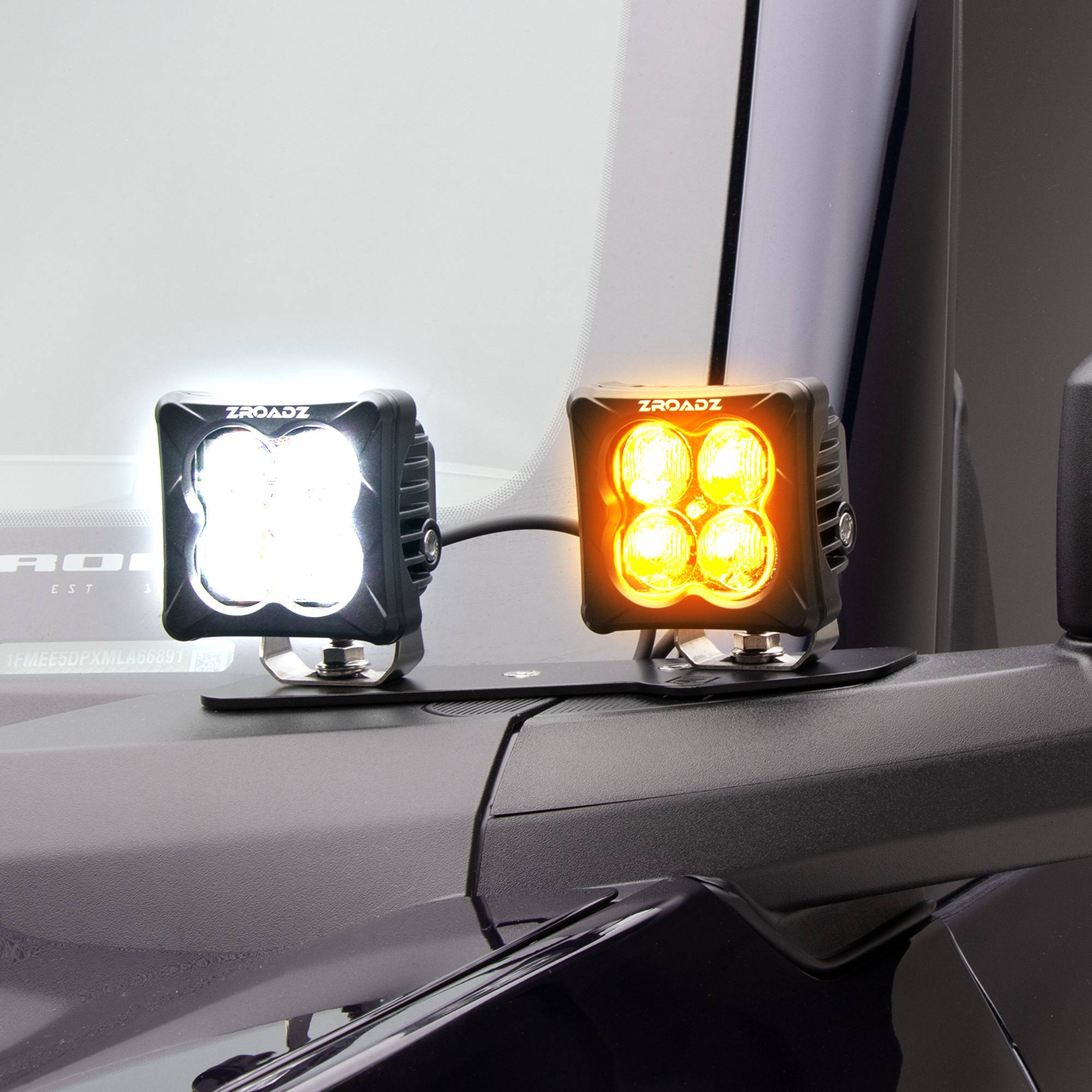 ZROADZ OFF ROAD PRODUCTS - 2021-2022 Ford Bronco Mirror/Ditch Light LED KIT, Includes (2) 3 inch ZROADZ White and (2) Amber LED Pod Lights - Part # Z365401-KIT4AW