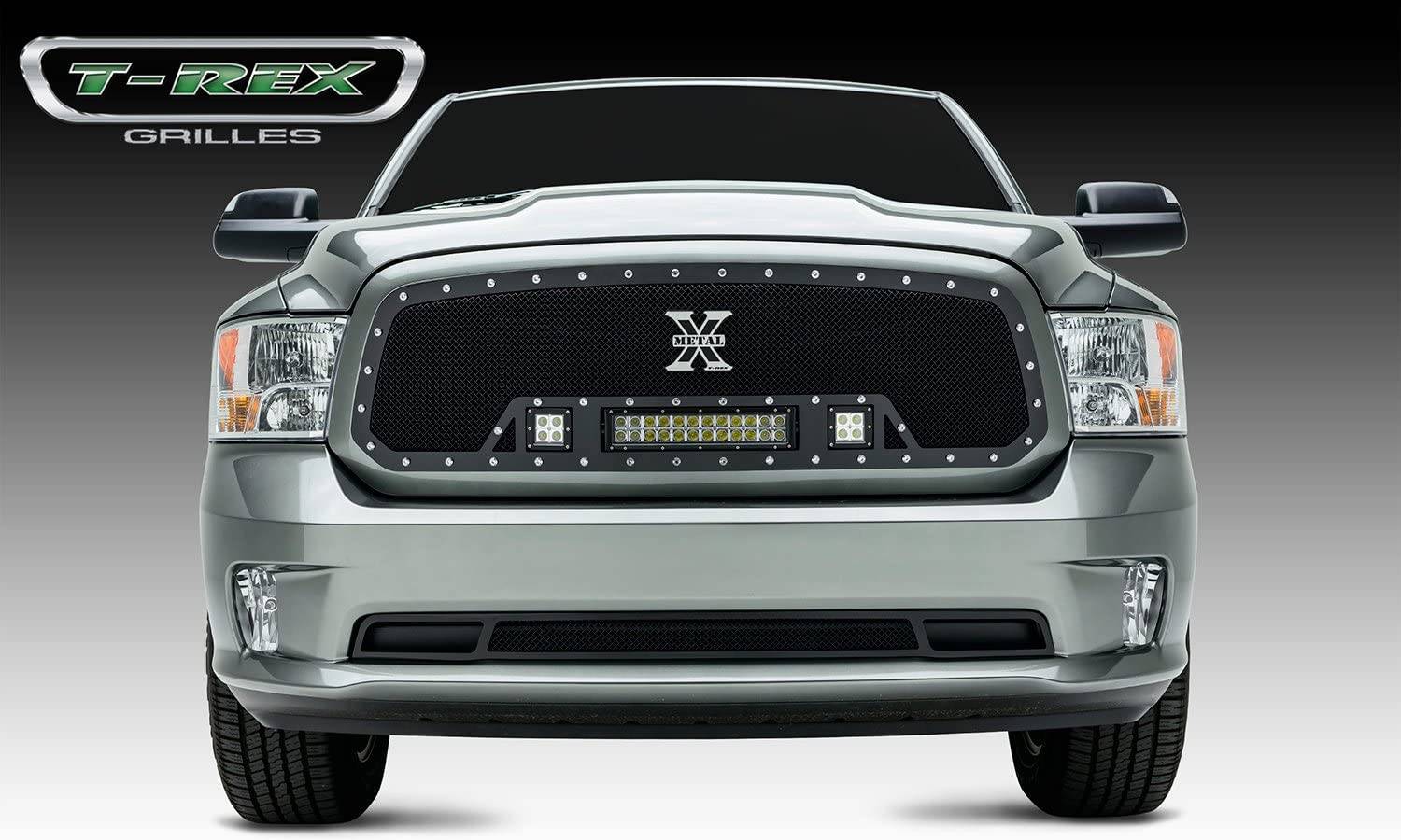 T-REX Grilles - 2009-2012 Ram 1500 Torch Grille, Black, 1 Pc, Insert, Chrome Studs, Incl. (2) 3" LED Cubes and (1) 12" LEDs - PN #6314571