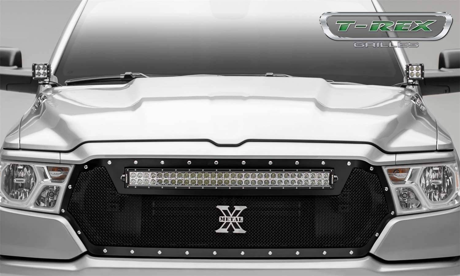 T-REX Grilles - 2019--2021 Ram 1500 Laramie, Lone Star, Big Horn, Tradesman Torch Grille, Black, 1 Pc, Replacement, Chrome Studs, Incl. (1) 30" LED - PN #6314651