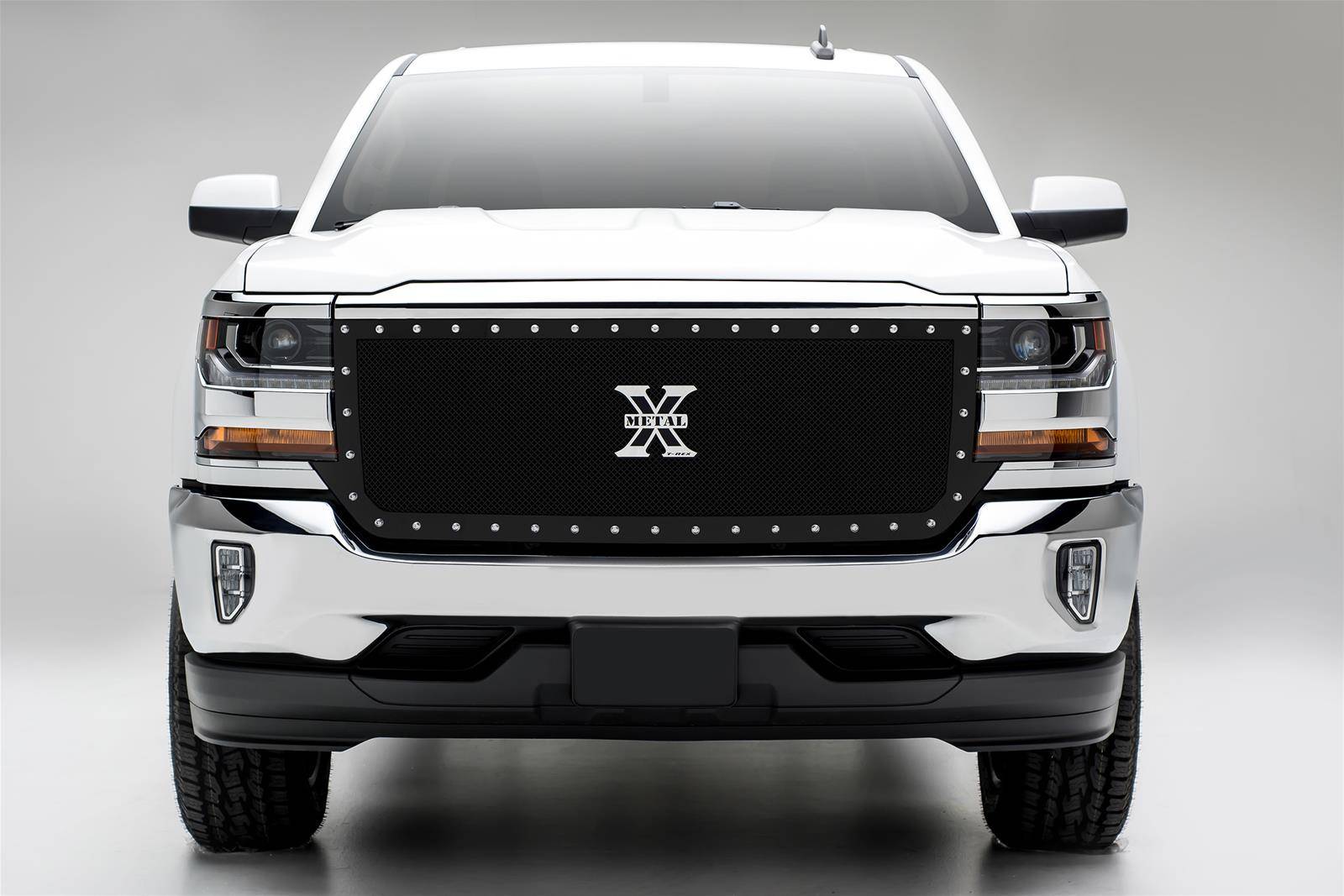 T-REX Grilles - 2016-2018 Silverado 1500 X-Metal Grille, Black, 1 Pc, Replacement, Chrome Studs, Full Opening - PN #6711271