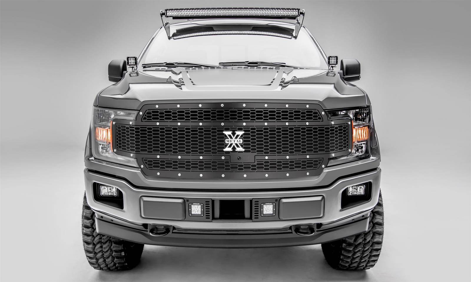 T-REX Grilles - 2018-2020 F-150 Laser X Grille, Black, 1 Pc, Replacement, Chrome Studs, Fits Vehicles with Camera - PN #7715891