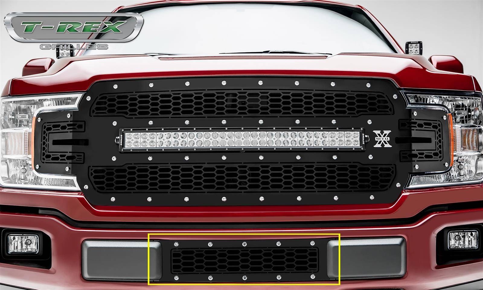 T-REX Grilles - 2018-2020 F-150 Limited, Lariat Laser X Bumper Grille, Black, 1 Pc, Overlay, Chrome Studs - PN #7725891